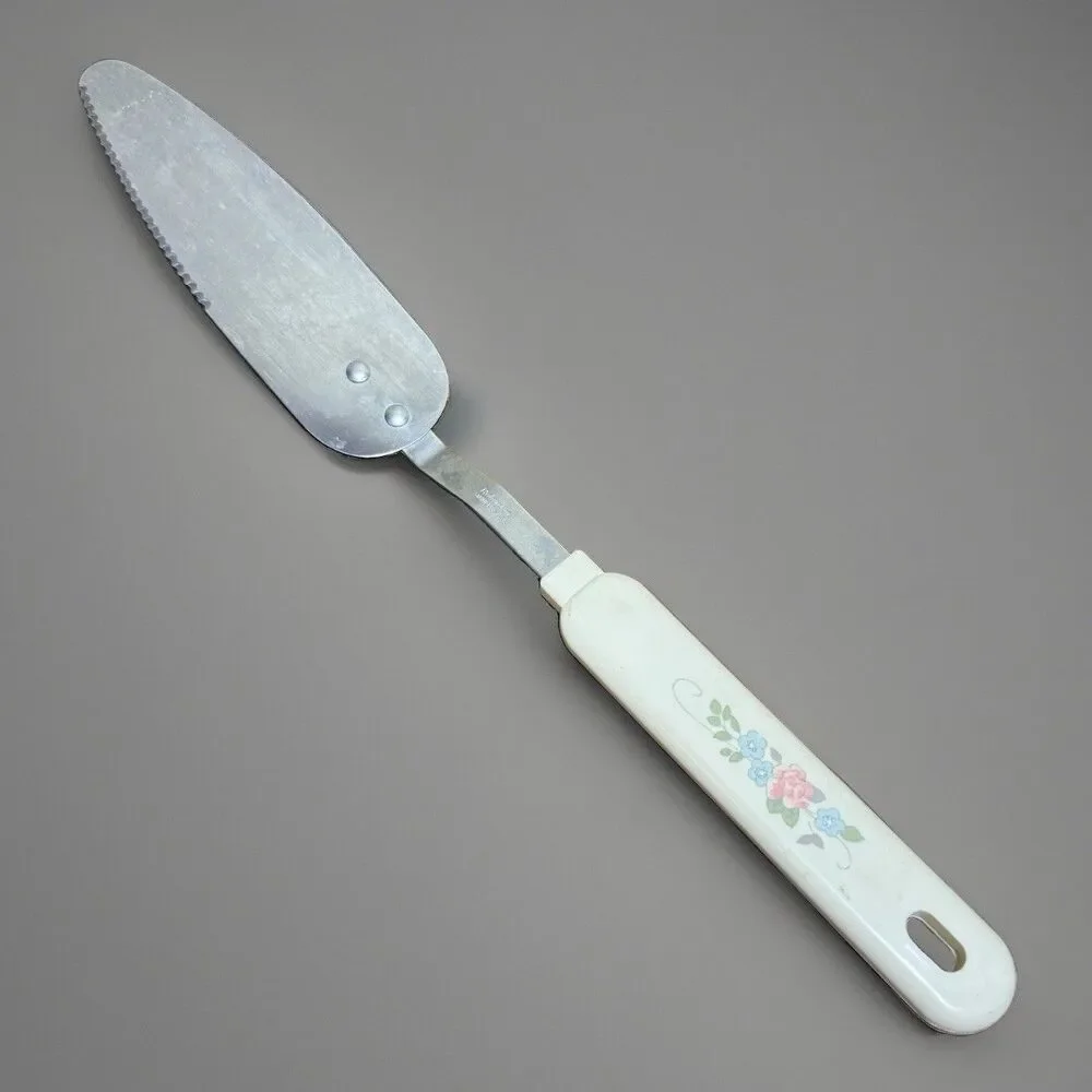 Vintage Robinson Stainless 12 Pie Server Serrated Spatula Floral Handle Cottage